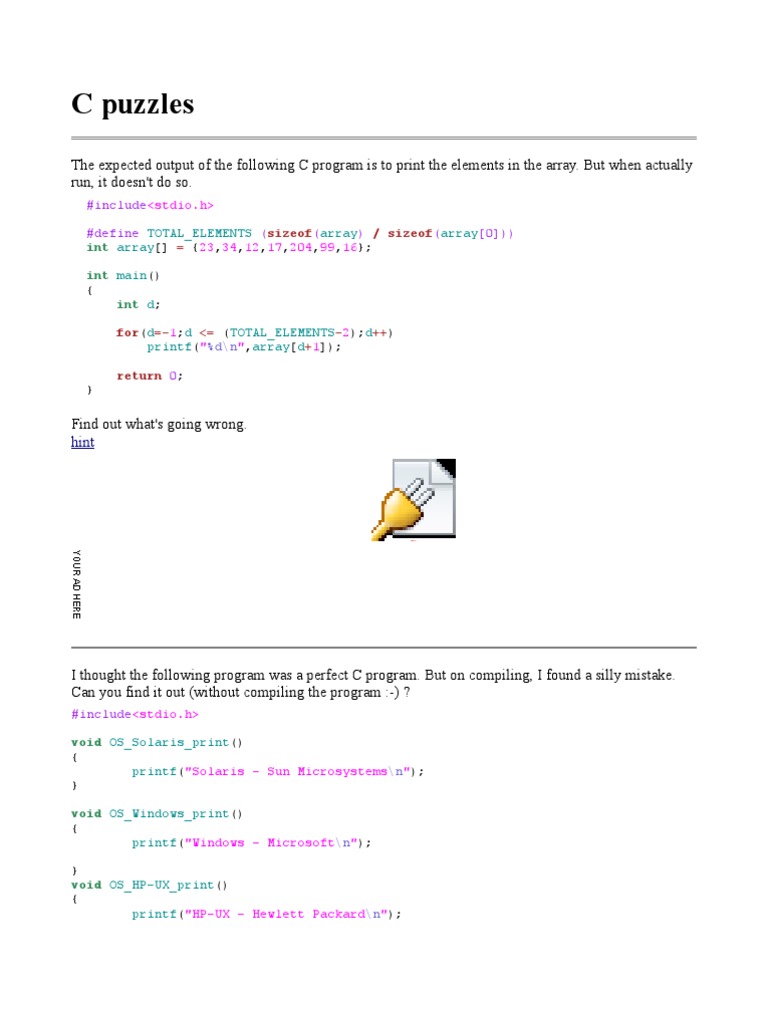 C Programming Puzzles and Errors | PDF | Computer Programming ...