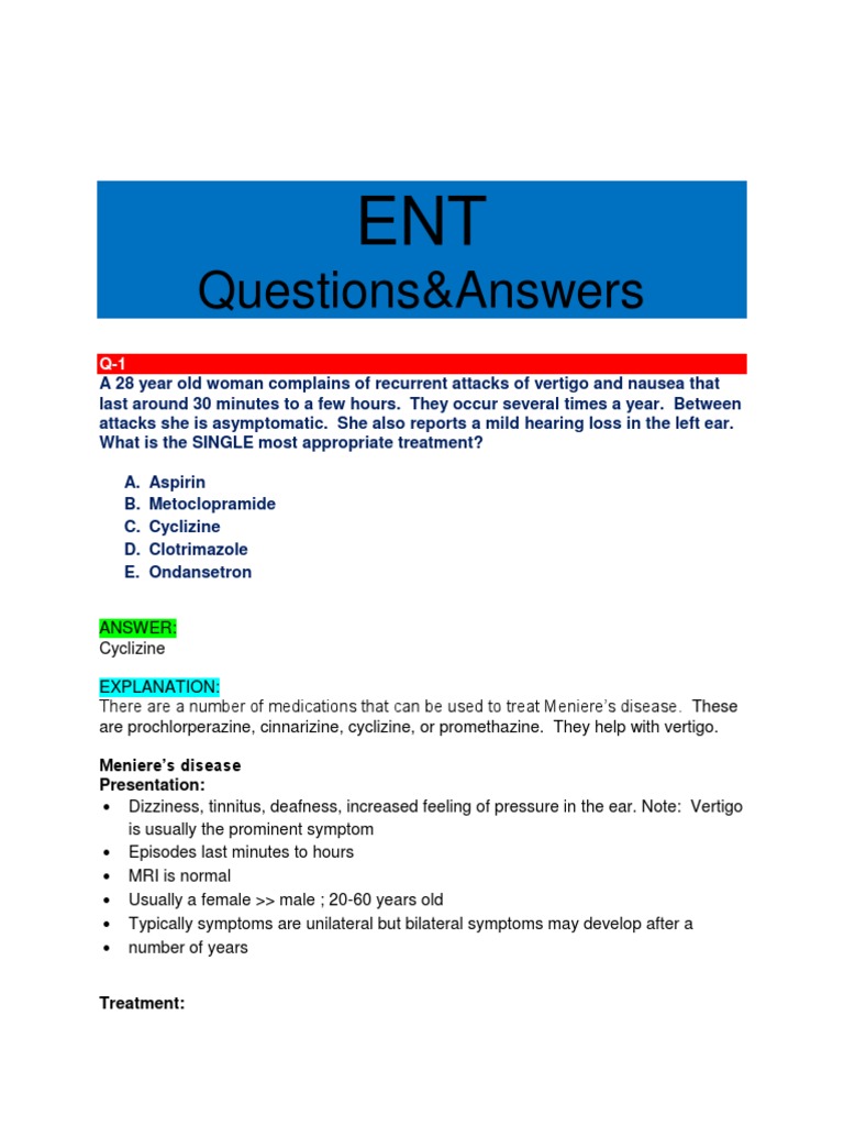 Questions&Answers Meniere's Disease Presentation PDF Vertigo Ear