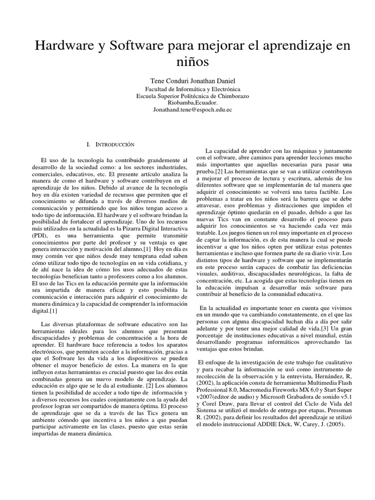 Hardware y Software en el Aprendizaje Infantil | PDF | Hardware de la ...