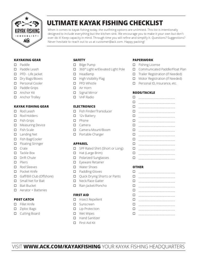 Ultimate KayaK Fishing Checklist PDF Fishing Tackle Equipment