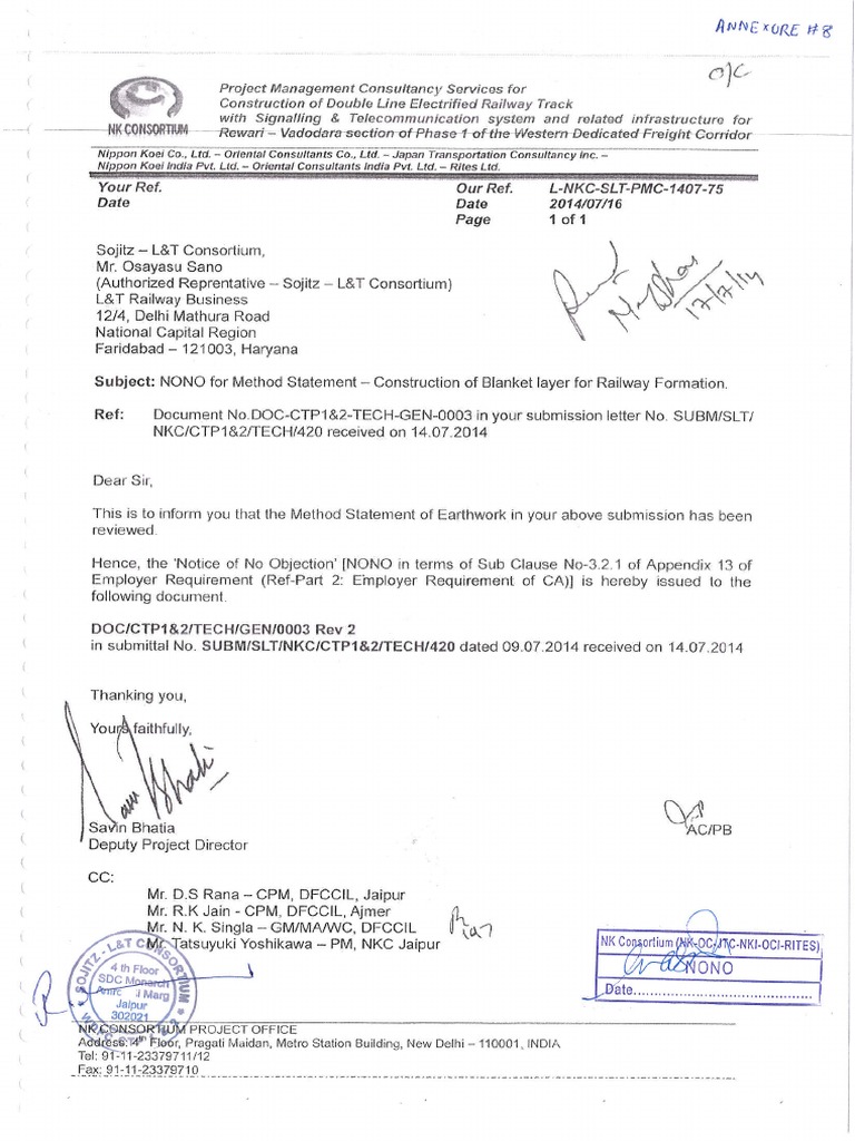 Method Statement For Constructoin of Blanket Layer For Railway