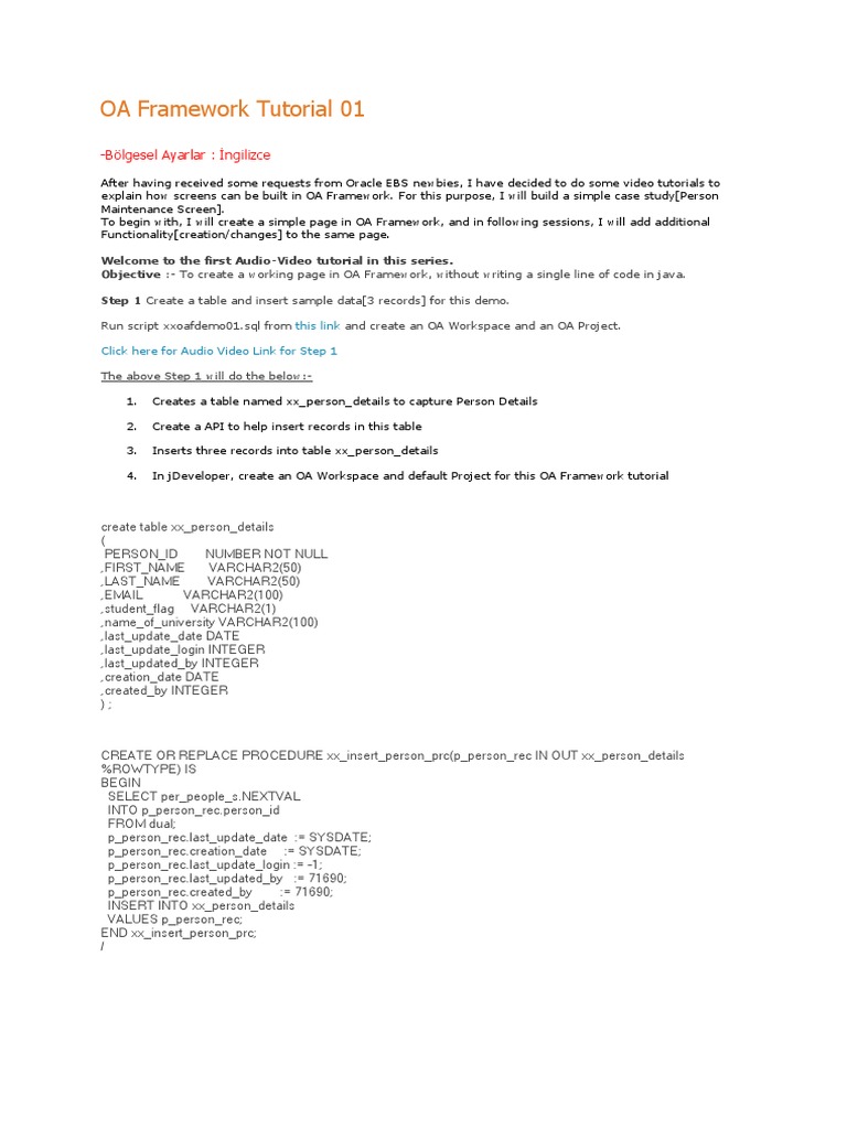 OA Framework Tutorial: Person Screen Setup | PDF
