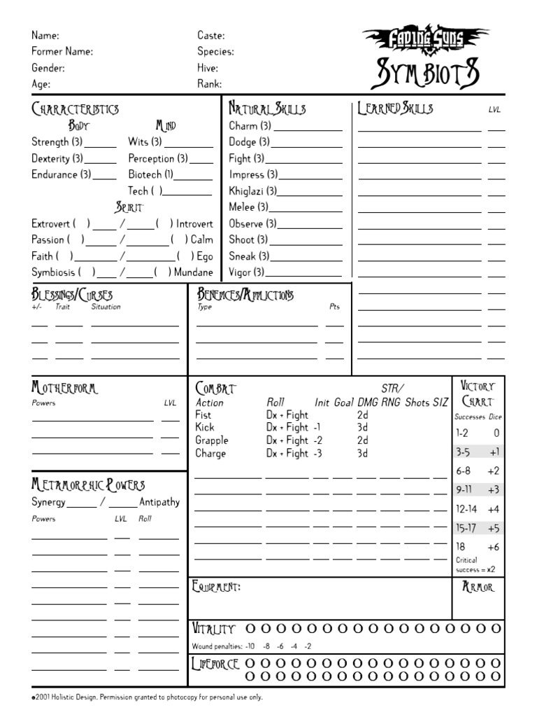 Symbiot Character Sheet PDF | PDF | History