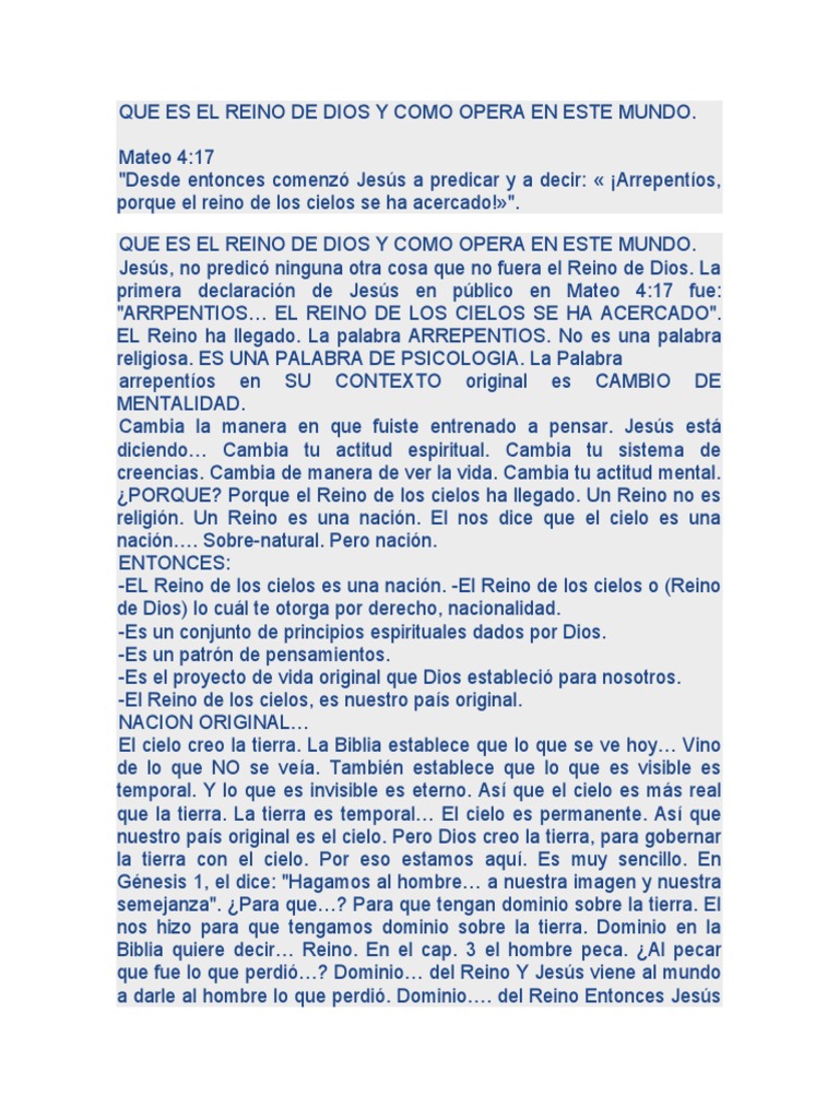 Que Es El Reino de Dios y Como Opera en Este Mundo | PDF | Reinado y ...