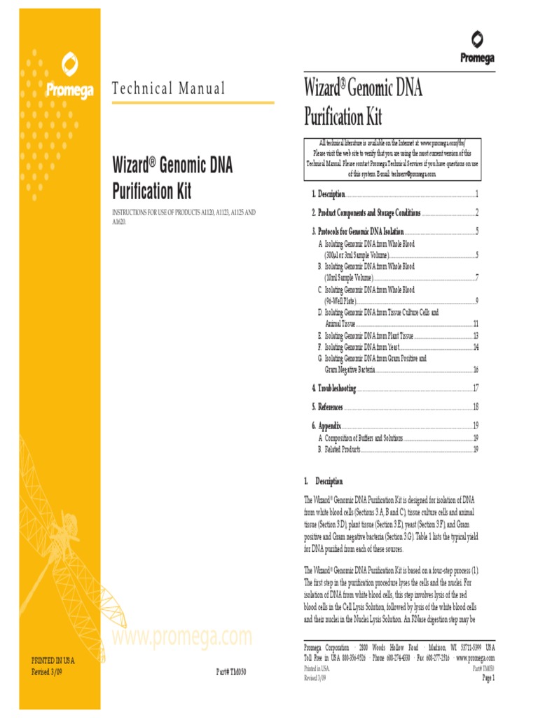 Wizard Genomic DNA Purification Kit PDF Protein Purification Lysis