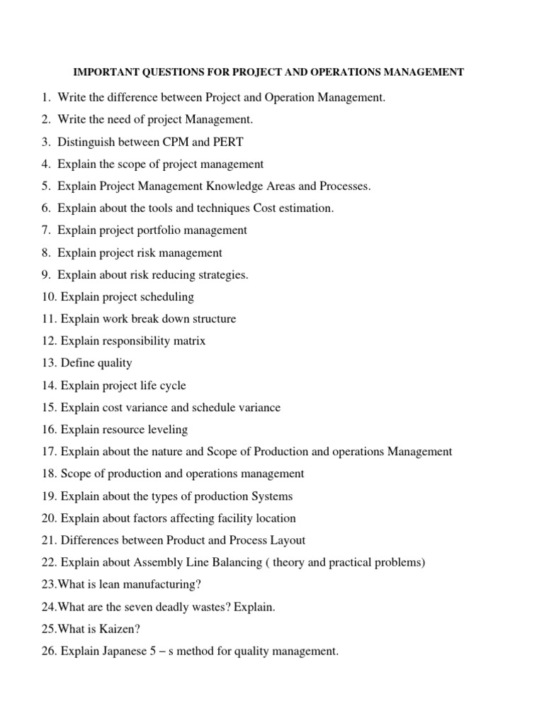 Key Questions in Project & Operations Management | PDF | Art | Computers
