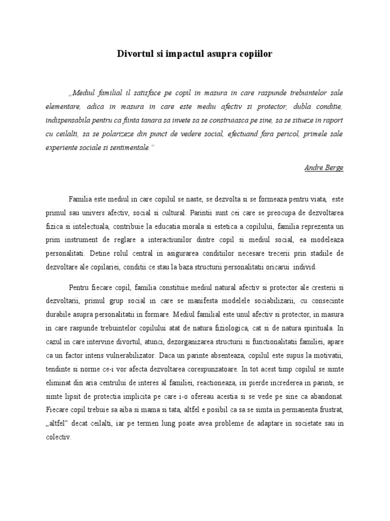 Divortul Si Impactul Asupra Copiilor | PDF
