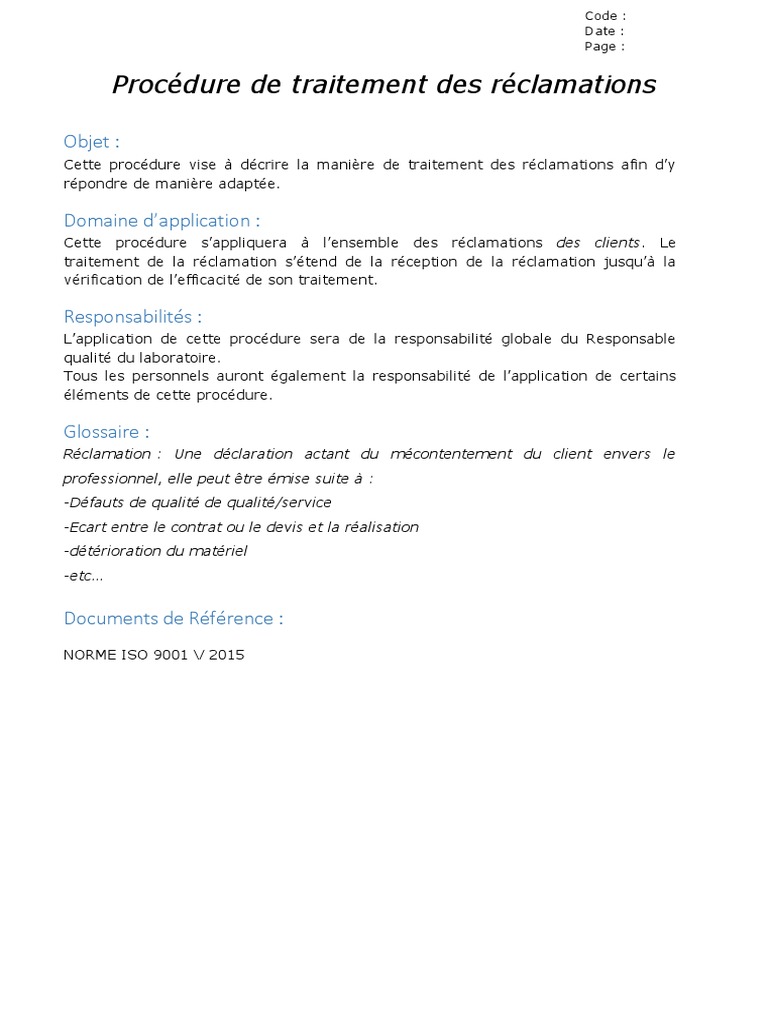 Procédure de traitement des réclamations | PDF | Business ...