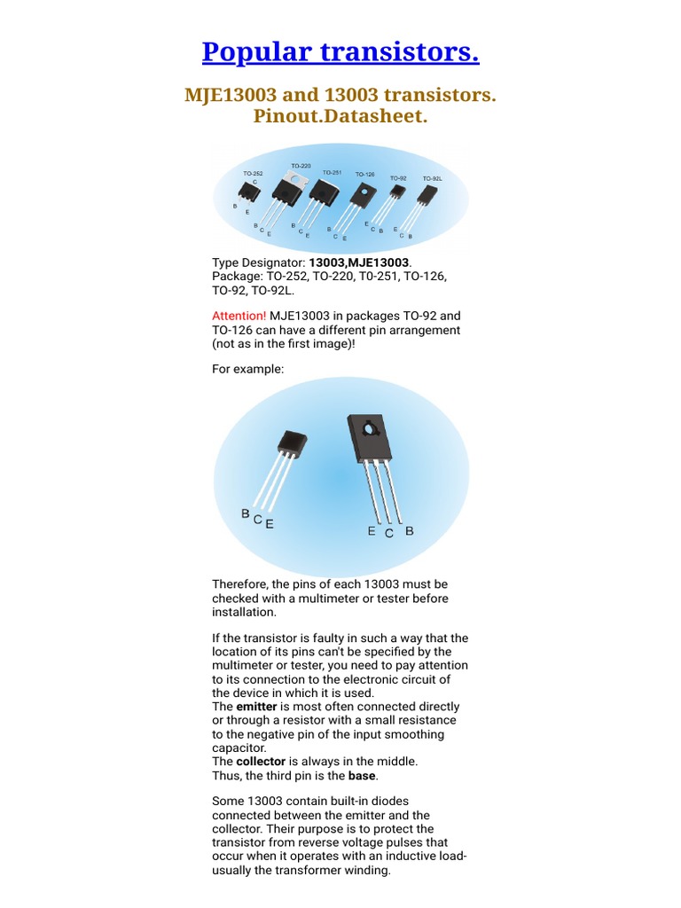 MJE13003 Transistor Datasheet Overview | PDF | Science & Mathematics