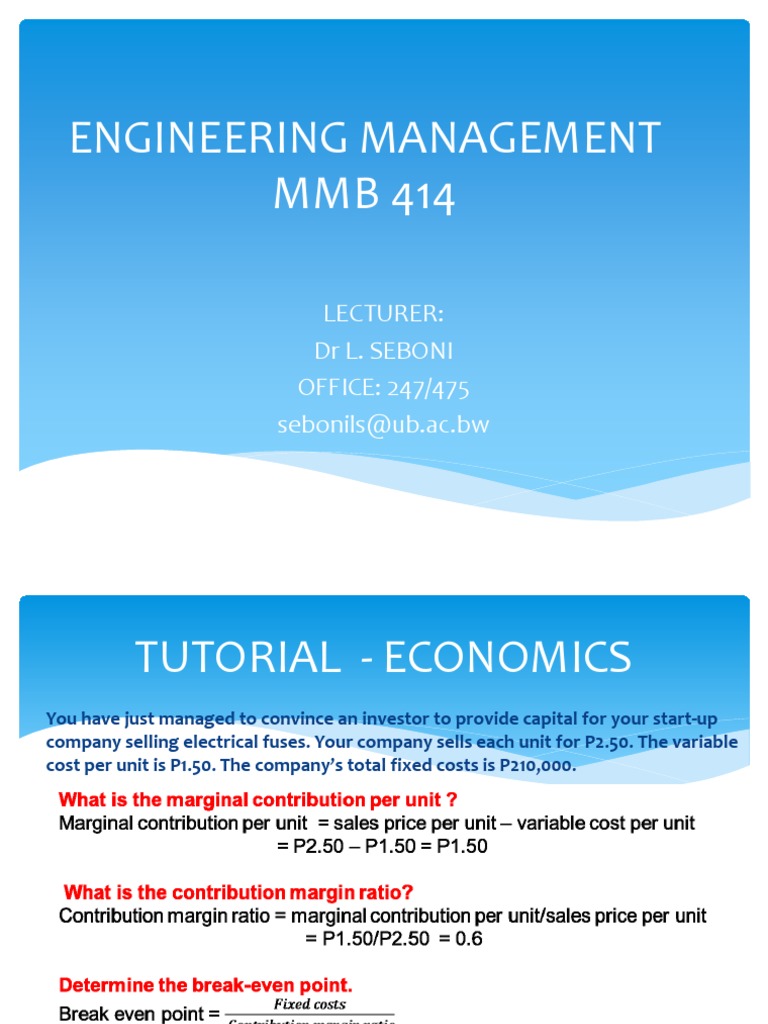 Engineering Management Economics Tutorial | PDF