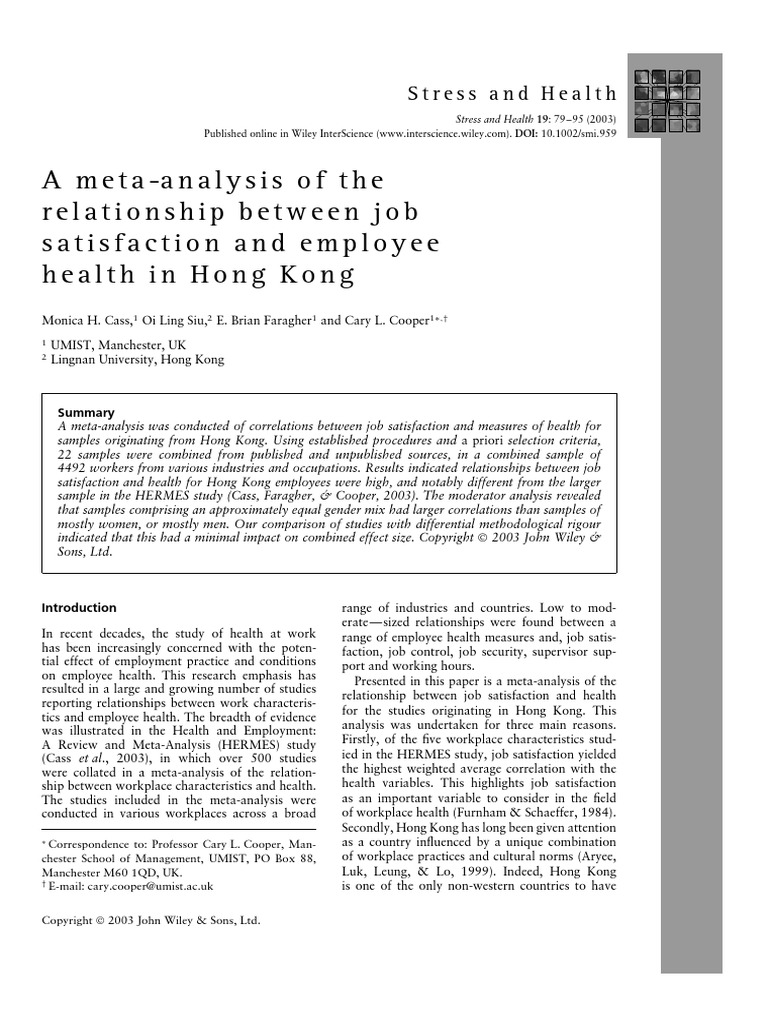 A Meta Analysis of The Relationship Betw | PDF | Meta Analysis | Job ...