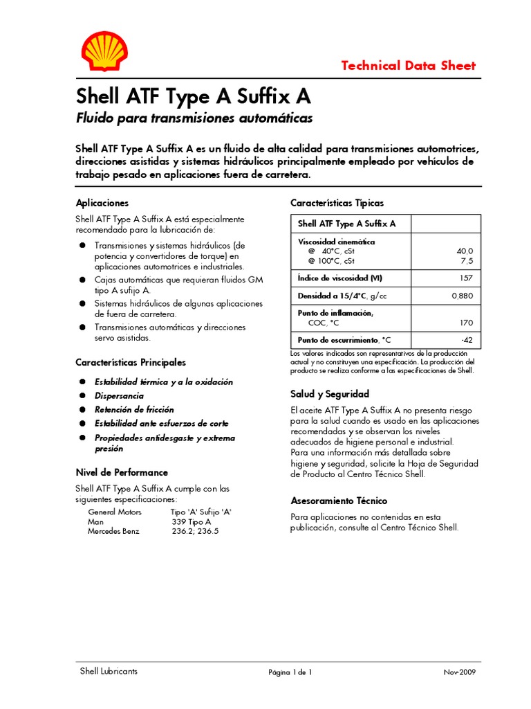 Fluido Shell ATF Type A Suffix A | PDF | Transmisión automática ...