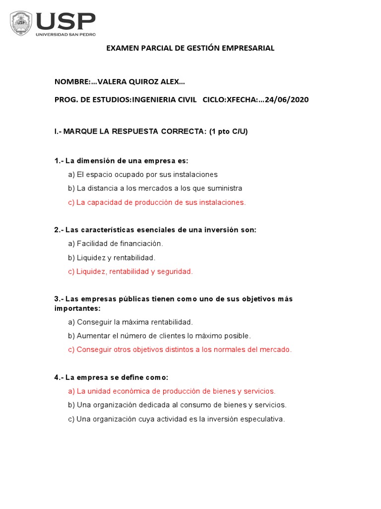 Examen Parcial de Gestión Empresarial | PDF | Mercado (economía) | Business