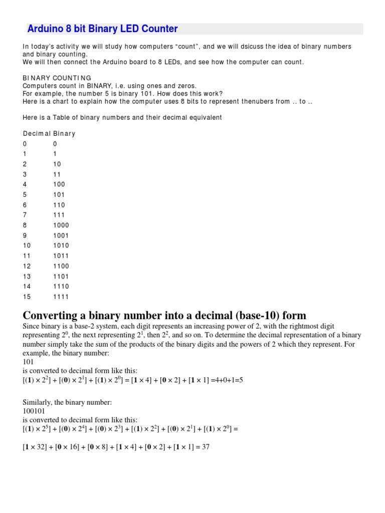 Converting A Binary Number Into A Decimal (Base-10) Form: Arduino 8 Bit ...