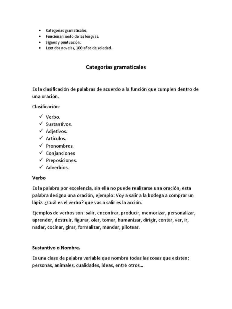 Categorias Gramaticales Pdf Sustantivo Adjetivo