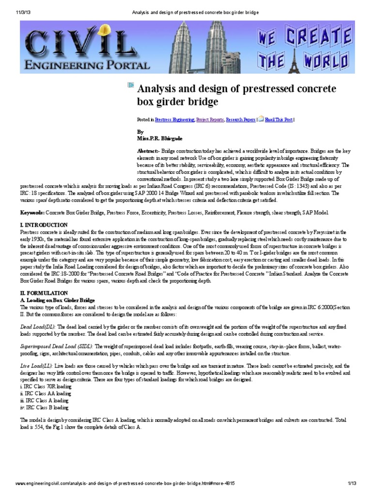 Analysis and Design of Prestressed Concrete Box Girder Bridge PDF | PDF ...