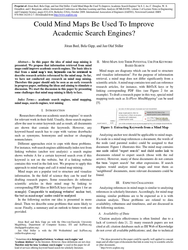 2009 Could Mind Maps Be Used To Improve Academic Search Engines ...