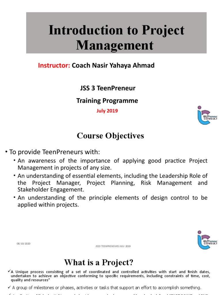 Project Management Basics for TeenPreneurs | PDF | Project Management ...