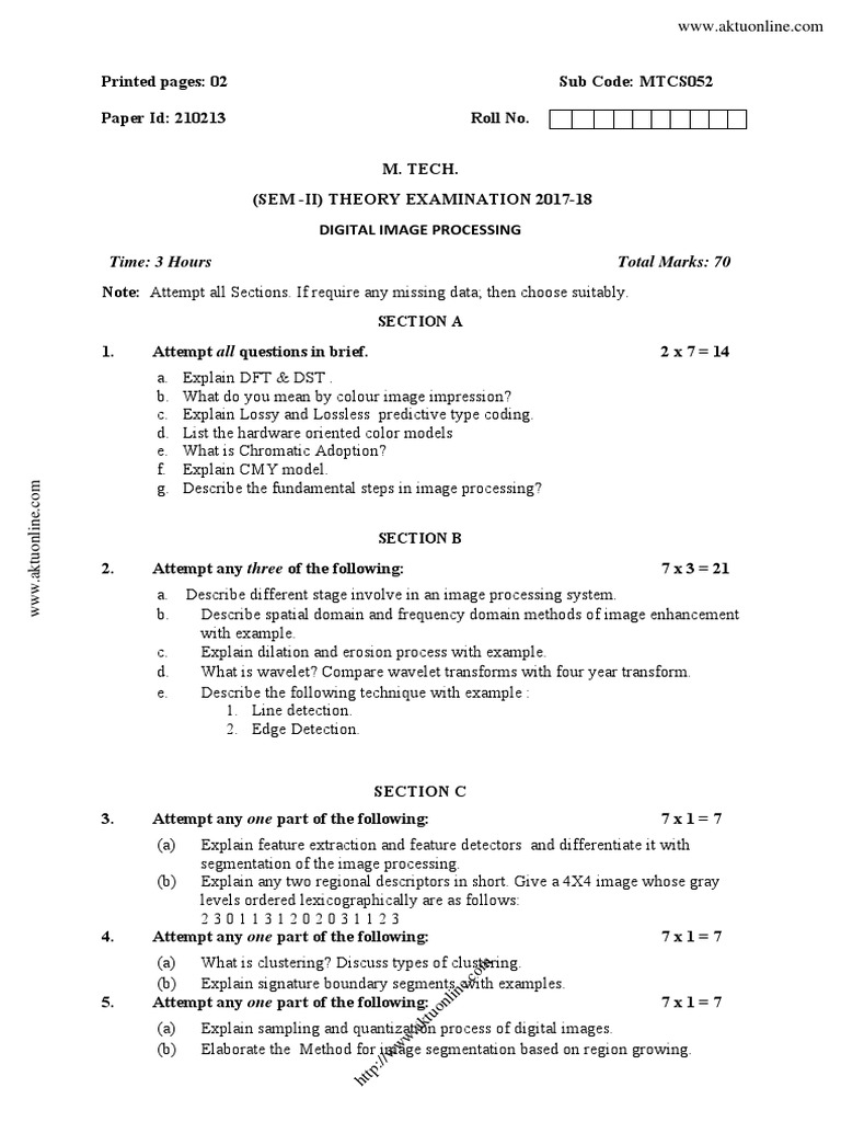Digital Image Processing Exam Questions | PDF | Data Compression ...