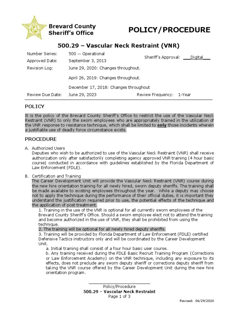 Vascular Neck Restraint PDF Sheriffs In The United States Deadly