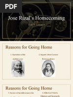 Jose Rizal's Homecoming: Unit II: Lesson 3