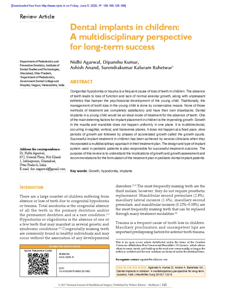 Dental Implants in Children A Multidisciplinary Perspective For LongTerm Success PDF