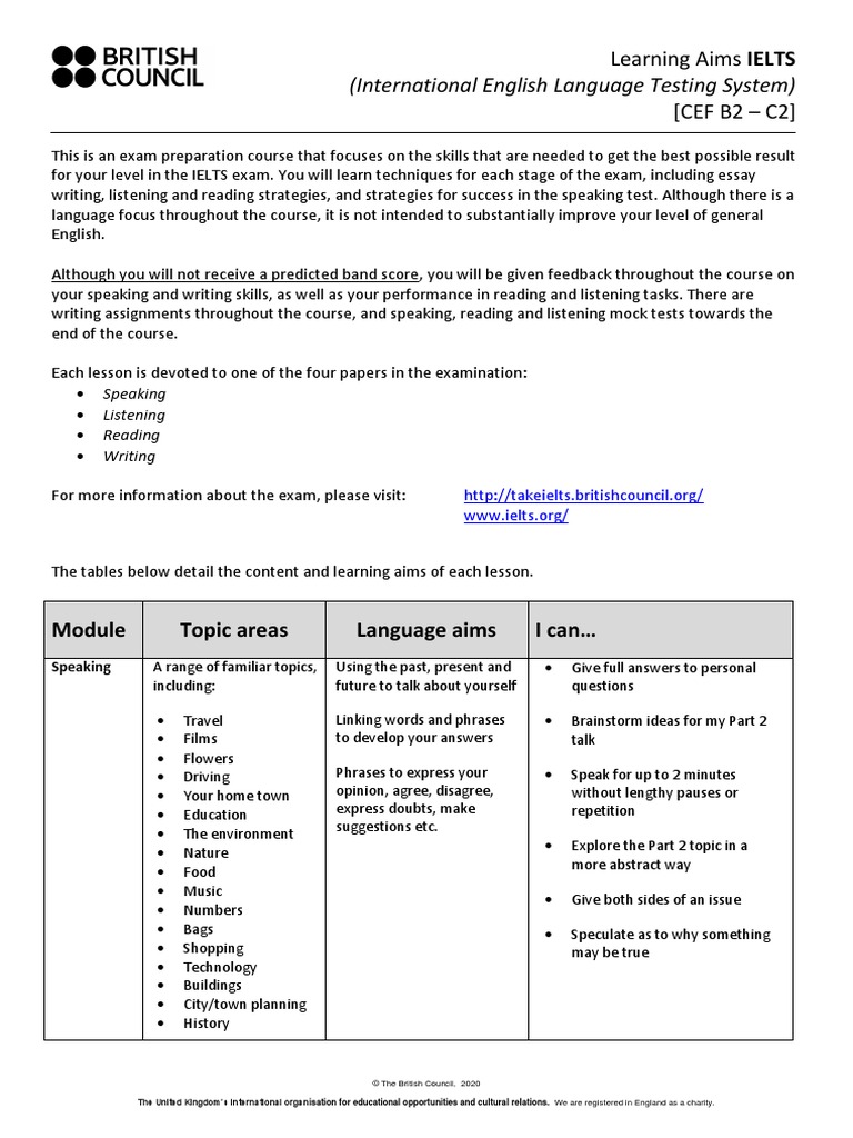 (International English Language Testing System) : Learning Aims IELTS ...