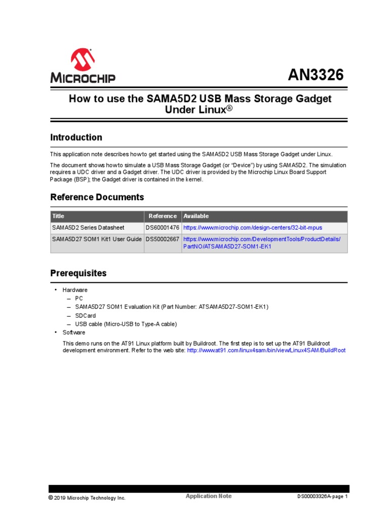 AN 3326 How To Use SAMA5D2 USB Mass Storage Gadget Under Linux 00003326a PDF PDF Device