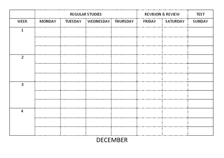 December: Regular Studies Revision & Review Test Week Monday Tuesday ...