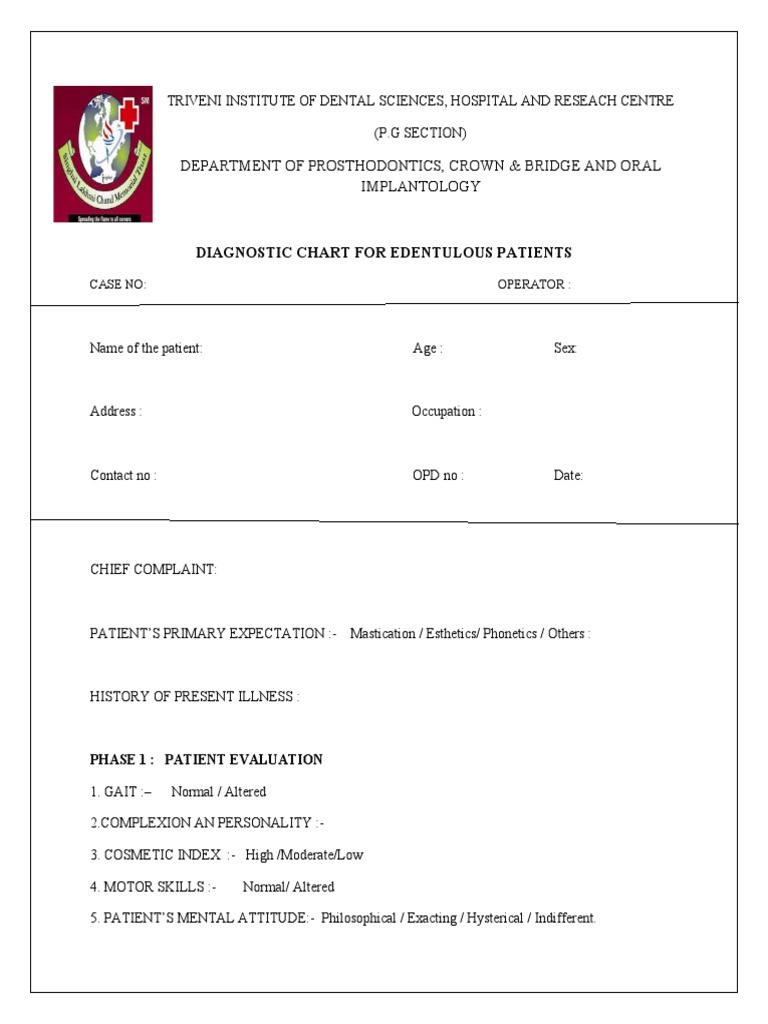 Case History Format For CD PDF Dentures Health Care
