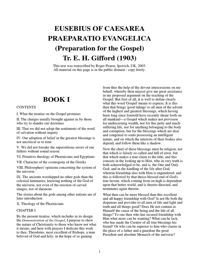 Eusebius of Caesarea Praeparatio Evangelica (Preparation For The Gospel