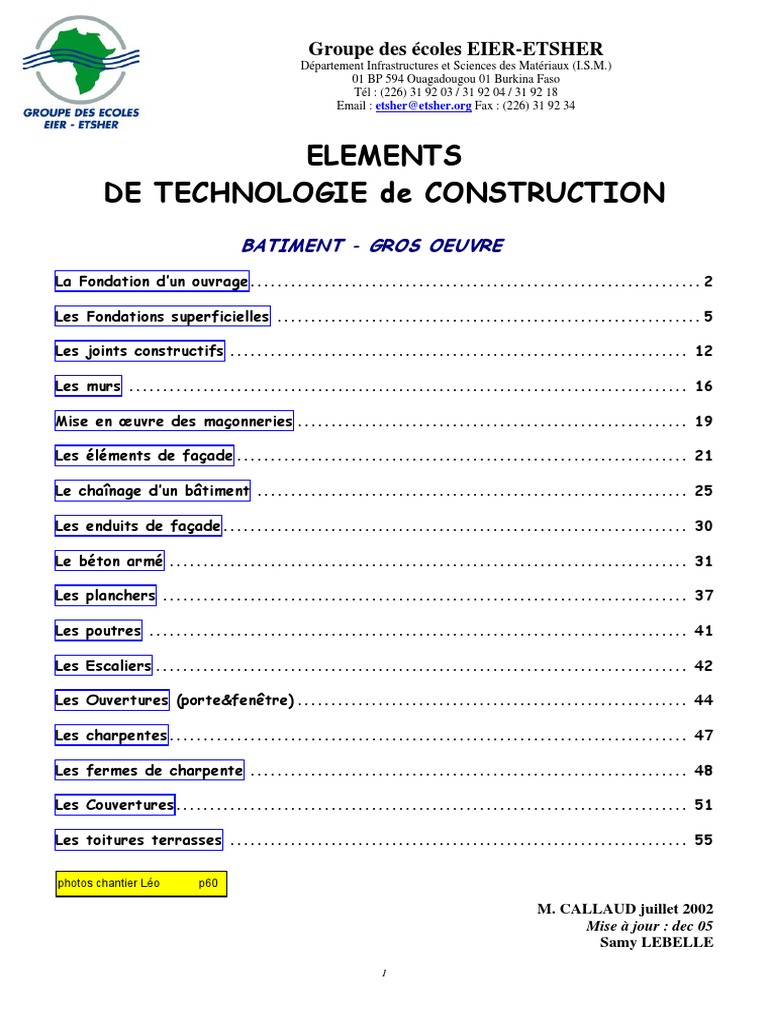 Element de Technologie de Construction | PDF | Fondation (construction ...
