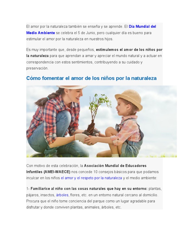 Fomentar el amor por la naturaleza en niños | PDF | Entorno natural ...