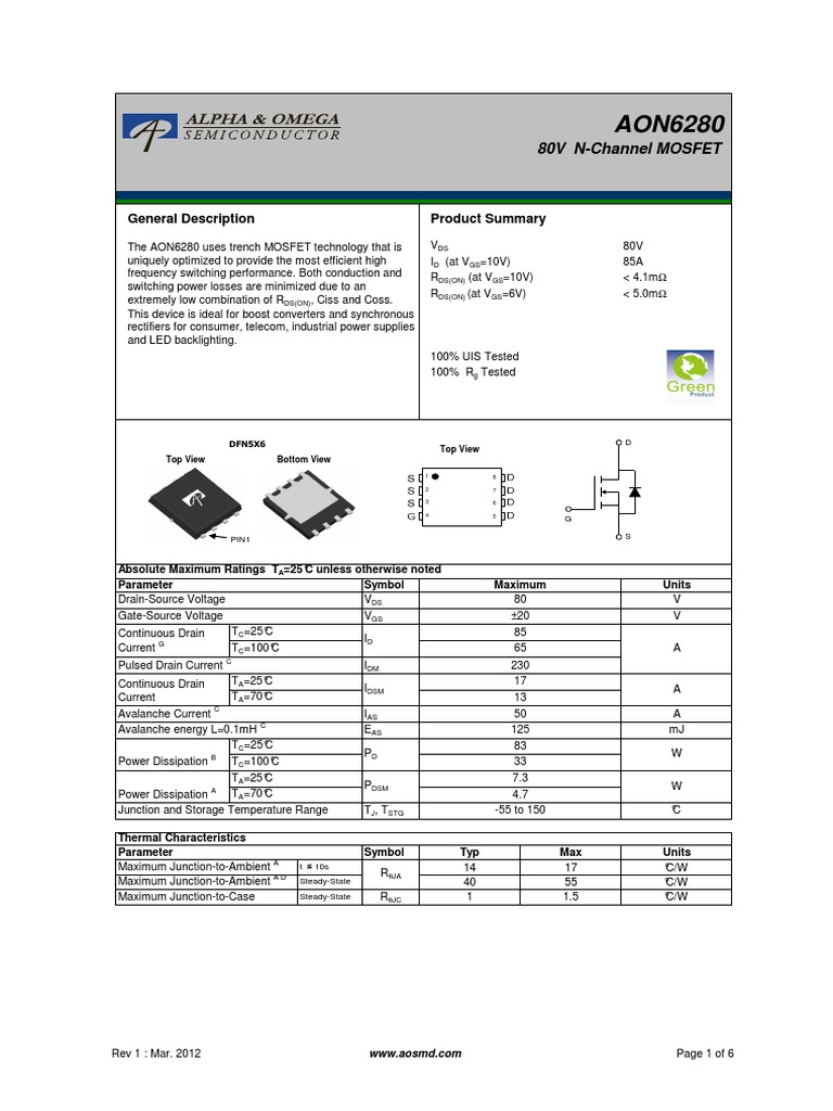 General Description Product Summary: 80V N-Channel MOSFET | PDF | Field