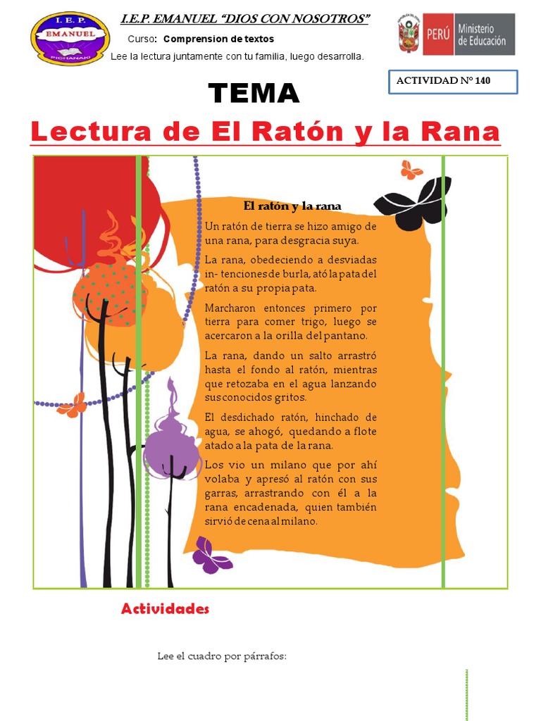 Actividades de Lectura: El Ratón y la Rana | PDF