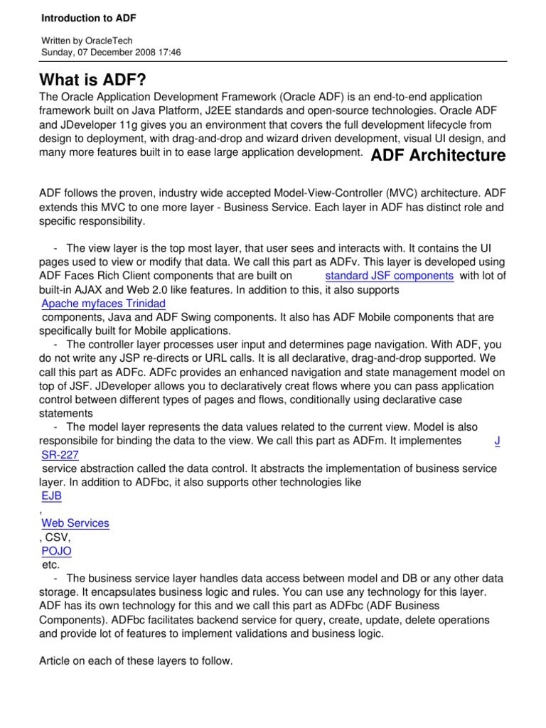 Overview of Oracle ADF Architecture | PDF | Model–View–Controller ...