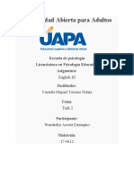 Universidad Abierta para Adultos: Licenciatura en Psicología Educativa - English III Task 2 Exercises