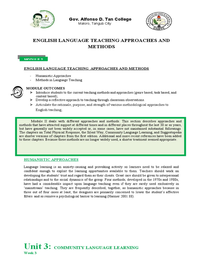 Humanistic Approaches in ELT Methods | PDF | Learning | Language Education
