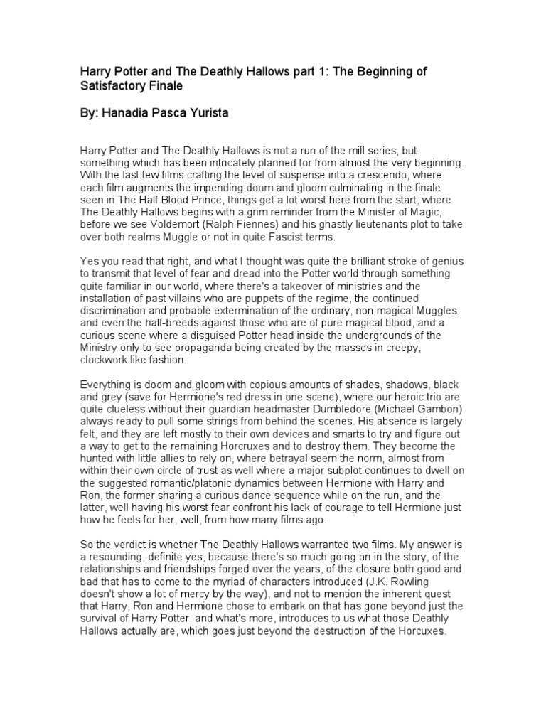 Deathly Hallows Part 1 Review PDF Harry Potter Contemporary