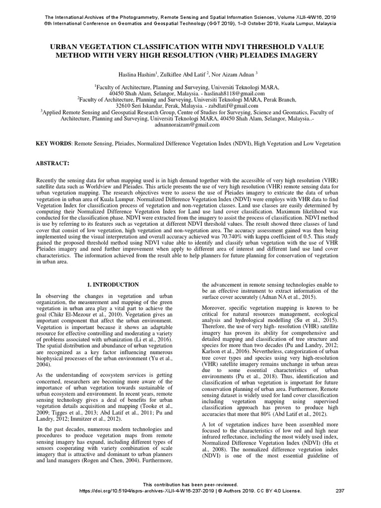 Urban Vegetation Classification With Ndvi Threshol | PDF | Geomatics ...