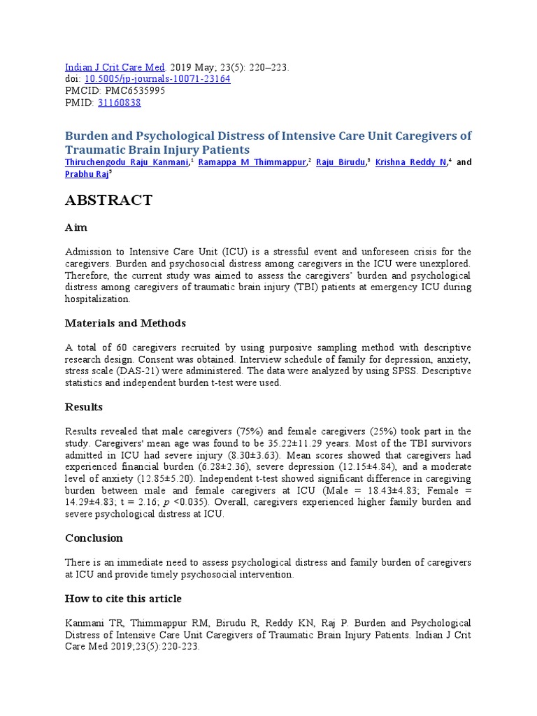 Jurnal Burden and Psychological Distress of Intensive Care Unit ...