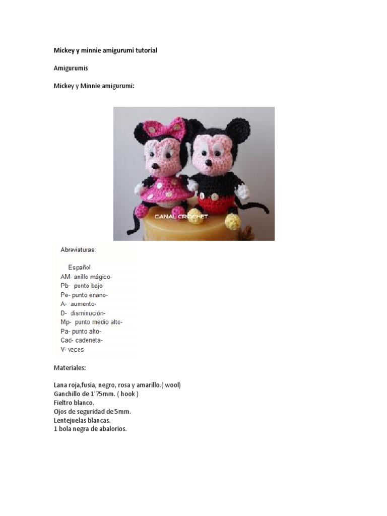 Mickey y Minnie Amigurumi Tutorial PDF Amigurumi Textiles