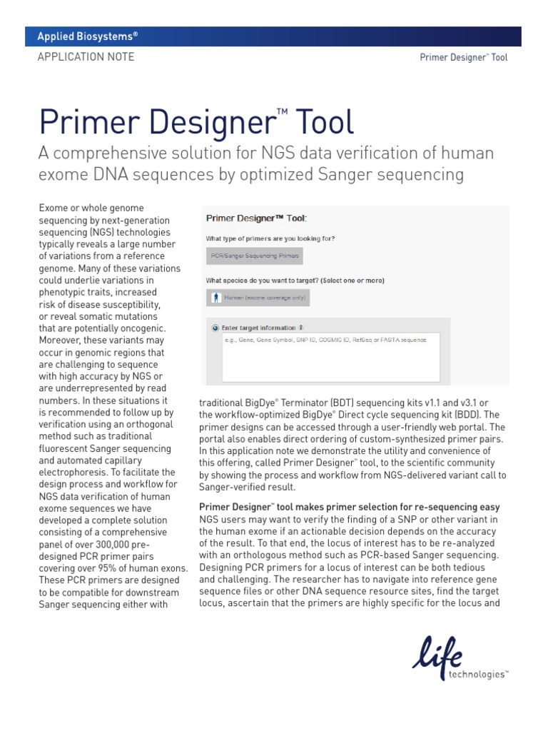 Primer Designer Tool App Note PDF Dna Sequencing Primer