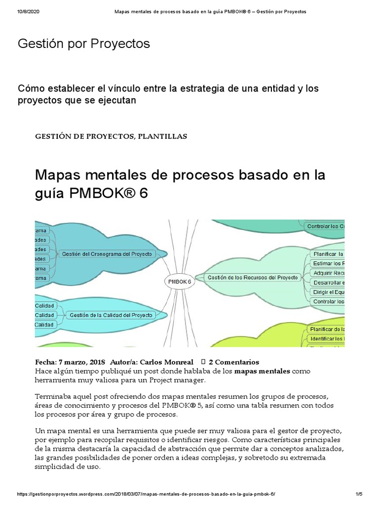 Mapas Mentales de Procesos Basado en La Guía PMBOK® 6 - Gestión Por ...