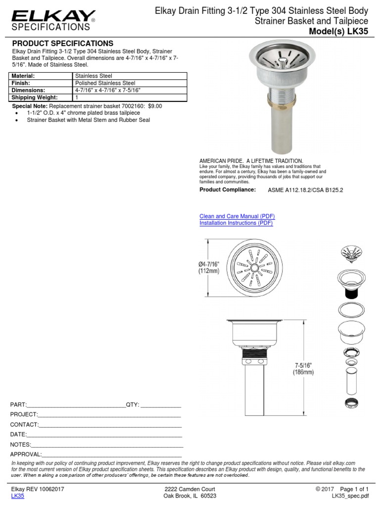 Colador Elkay LK 35 PDF Building Materials Nature