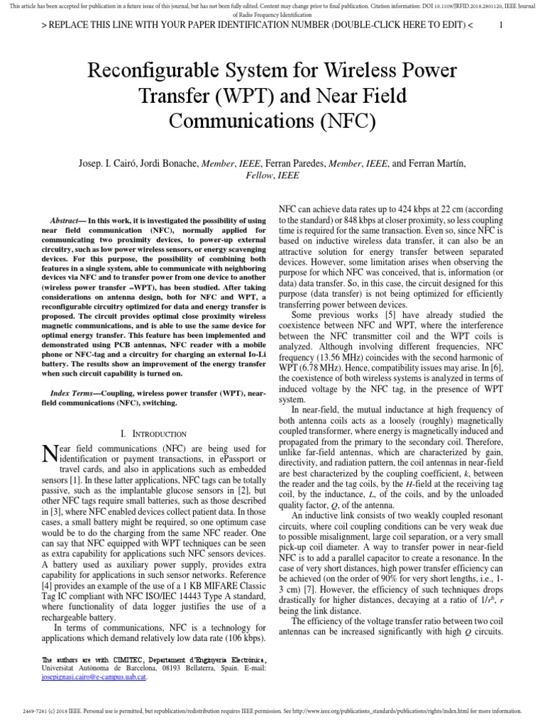 Reconfigurable System For Wireless Power Transfer (WPT) and Near Field