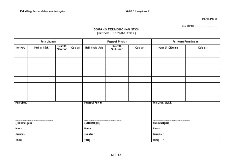 Kew - PS-8 Borang Permohonan Stok - Individu  PDF