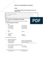 Survey Checklist For Mathematics Teachers