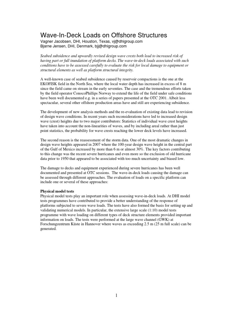 2008 Jacobsen Wave-In-Deck Loads On Offshore Structures | PDF ...