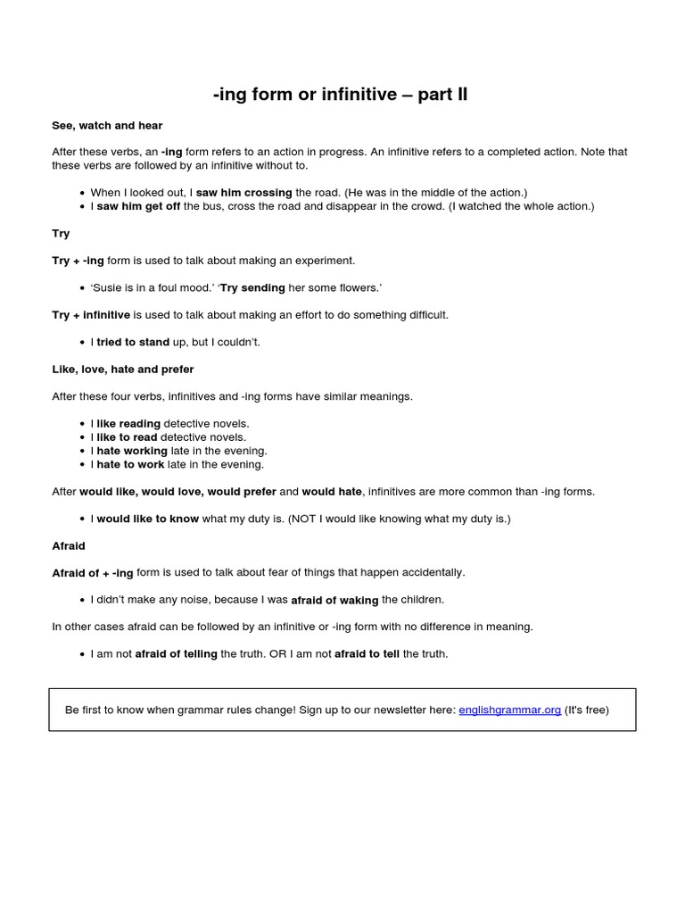 Understanding -ing Forms and Infinitives | PDF | Linguistic Morphology ...